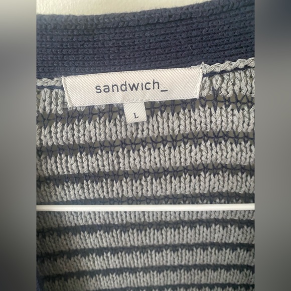 Sandwich Button Up Oversized Sweater, Navy Blue and Grey, Size Large - Picture 2 of 4